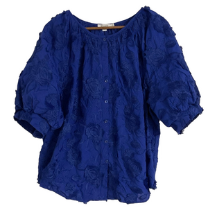 Chico’s Royal Blue Appliqué Embroidered Floral Top Size 4(20)